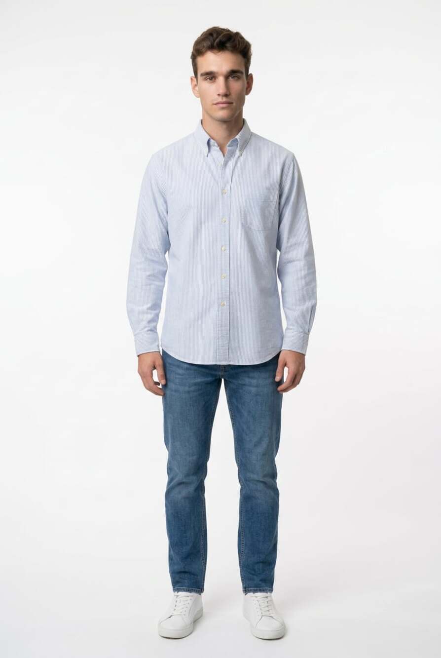 Men’s L.L.Bean Men's Long Sleeve Button-Down Oxford Shirt, Blue and White Stripe